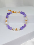 Bracelet Salma en argent sterling 925 doré à l’or fin 18 carats, orné de perles d’eau douce et de pierres naturelles de spodumène violette