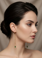 Boucle d'oreille Elora - Boucles d’oreilles dorées avec pierre verte rectangulaire et strass