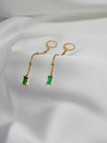 Boucle d'oreille Elora -Boucles d’oreilles dorées avec pierre verte rectangulaire et strass